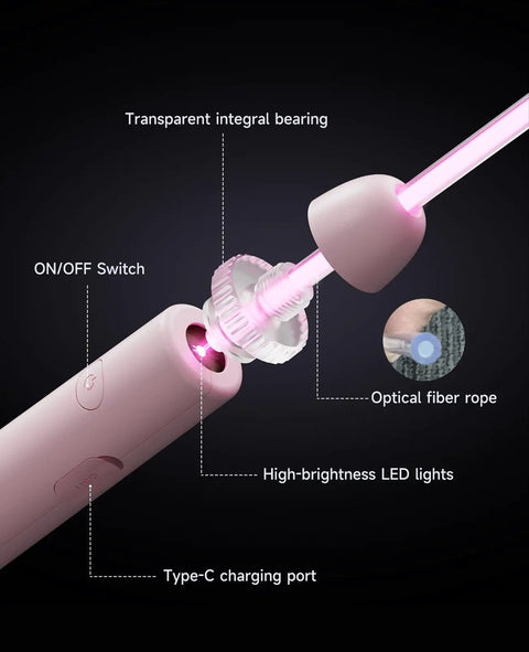 Close-up of pink handle with Type-C charging port and LED lights for Light Up Jump Rope With Colorful LED Glow, Adjustable Skipping Rope For Kids And Grownups, Totally Lit Night Glow For Workouts, Cardio And Fitness, Durable Quick Cable, Pink.