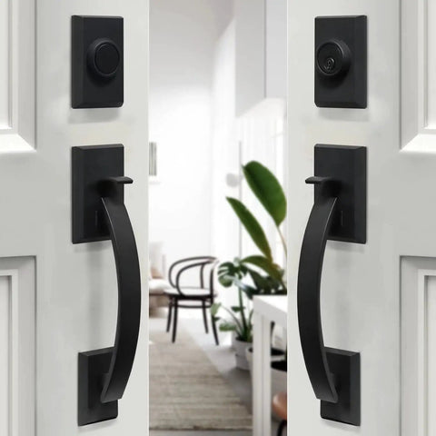 Double Front Door Lock Set With Dummy Handle, Built To Last Heavy Duty Adjustable Lever, Keyed Entry Deadbolt, Matte Black Finish
