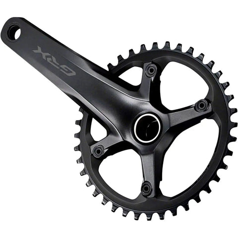 GRX FC-RX600-1 Gravel Crankset, 172.5mm, 40t single chainring, black, lightweight 2-piece build for mixed terrain, close-up view