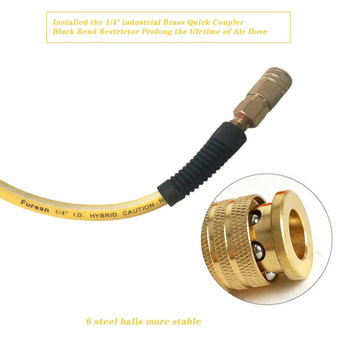 Heavy Duty Air Hose 1/4 X 10 Ft, Kink Resistant Hybrid Air Compressor Hose with Brass Quick Coupler and Bend Restrictor.