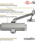 Heavy Duty Automatic Door Closer With Spring Hydraulic Action, Aluminum Alloy Body, Surface Mounted, Fire Resistant And ANSI UL Certified