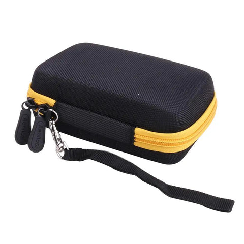 Black and yellow Beefed Up Case For Fluke 101 106 107 Handheld Digital Multimeter, water resistant dustproof shockproof EVA shell with strap.