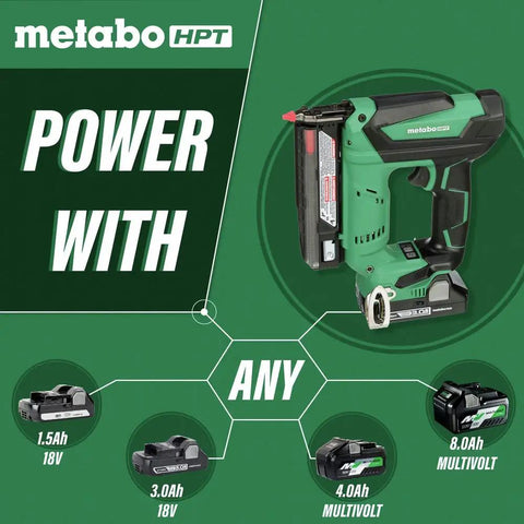 18V Cordless Pin Nailer Tool Only No Battery with compatible battery options displayed