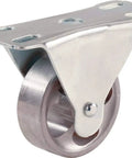 Rock Solid Cast Iron Rigid Plate Caster With Two Inch Durable Wheels Made For Rolling Tool Trunks And Workshop Rigs, silver wheel, flat plate.