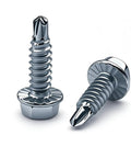 25 Pack One Quarter Inch By Three Quarter Inch Self Drilling Tek Screws With Serrated Hex Washer Head, Zinc Plated Metal To Metal Fasteners