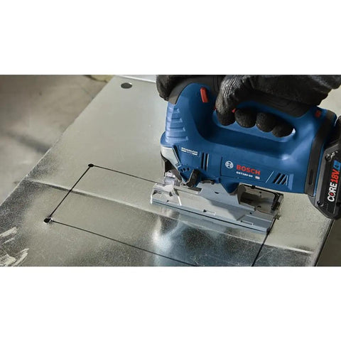 Cutting metal with 18V Brushless Top Handle Jig Saw With 3500 No Load Strokes Per Minute Die Cast Aluminum Footplate With No Mar Overshoe