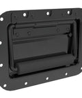 Four Pack Large Spring Loaded Recessed Steel Handles With Black Powder Coat And Padded Rubber Grip For Case Chest Box Cabinet And Speaker Enclosures, 7 Inch Wide By 5 Inch High By 0.71 Inch Deep, 16 Gauge Steel, Three Quarter Inch Bail Stops At Ninety