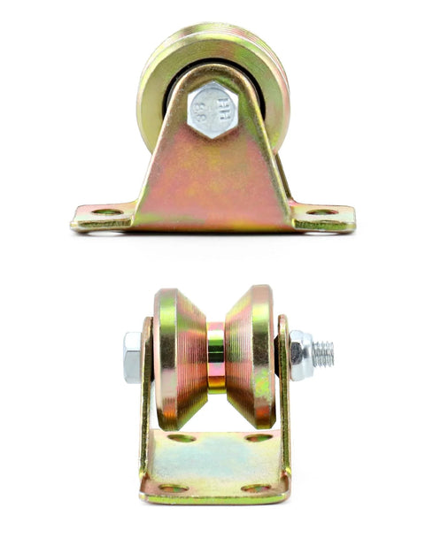Steel Groove Rigid Caster Wheel 1 Point 2 Inch Diameter 4 Pack V Groove Wheel Sliding Gate Rollers With V Shaped Bracket