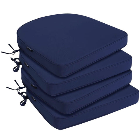 All Weather Outdoor Cozy Chair Cushions 19 By 19 By 2 Inches Set Of Four Waterproof Cushions with Navy Blue Covers