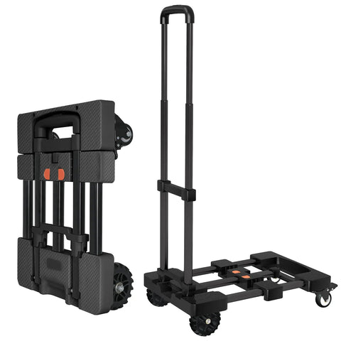 Heavy Duty Hand Truck 500 Lb Capacity With One Touch Retractable Handle And Extendable Plate, Folding Dolly Cart, Black