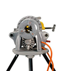 Reconditioned Heavy Duty Pipe Threading Machine With Foot Pedal And Quick Opening Die Head, front view showcasing die head assembly.