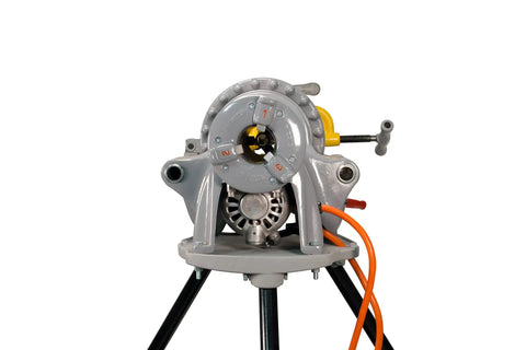 Reconditioned Heavy Duty Pipe Threading Machine With Foot Pedal And Quick Opening Die Head, front view showcasing die head assembly.