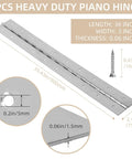 Heavy Duty Stainless Steel Piano Hinges, 36 Inch Continuous Door Hardware With Screws shown with dimensions and details.