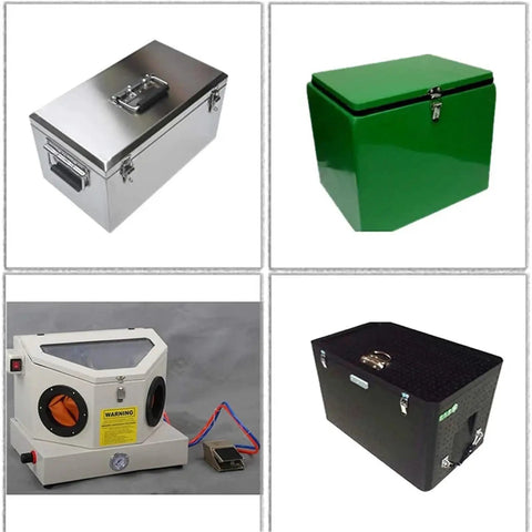 Various boxes equipped with stainless steel spring loaded latch lock for cabinets and chests, toggle clamp hasps, secure gift boxes and suitcases.