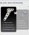 Front view of 316 stainless steel T-hinge for boats; marine-grade, 4x2 in (100x54 mm), 2-pack with screws