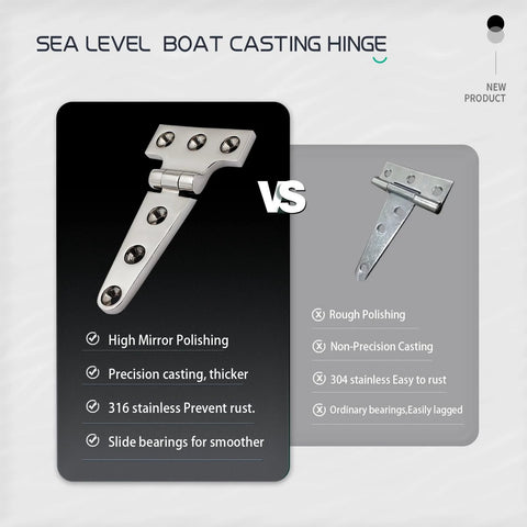 Front view of 316 stainless steel T-hinge for boats; marine-grade, 4x2 in (100x54 mm), 2-pack with screws