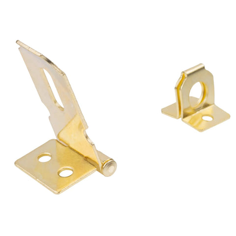 Badass Secure Polished Brass Steel Hasp Set With Slick Padlock Latch For Antique And Modern Furniture Cabinet Doors Trunk Chest Box Hardware Kits Including All Mounting Screws Damn Fine Craftsmanship showing two hasp components.