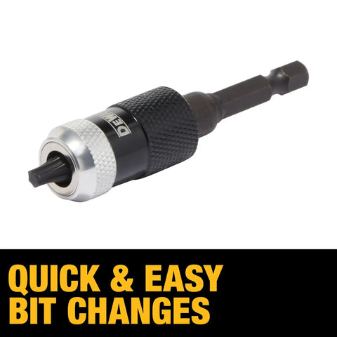Compact Rapid Load Six Piece Bit Set for Quick Change Accepts Any Quarter Inch Hex Shank Accessory, close-up view.