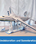 Display of Massive An-225 Large Transport Aircraft Building Blocks Set on stand showing detailed assembly and scale.