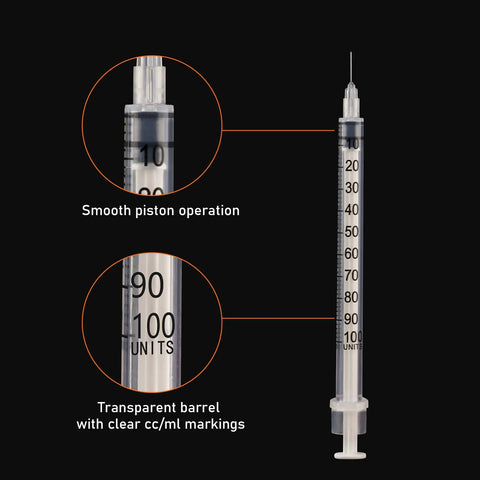 1ml Disposable Syringe With 31G 6mm Needle Clear Graduated Barrel For Precise Dosing Individually Sealed Pack Of 100 Smooth Plunger Easy To Carry Medical Syringe Kit, transparent barrel with markings