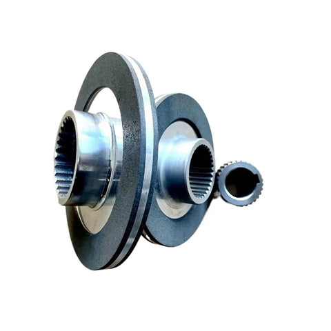 Side view of Amazon BN motor brake disc assembly with splined hub and friction plate, metallic
