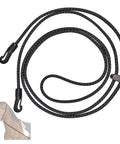 Elastic Horse Training Reins For Lunging And Groundwork Adjustable Neck Stretcher shown with hook ends and black elastic material.