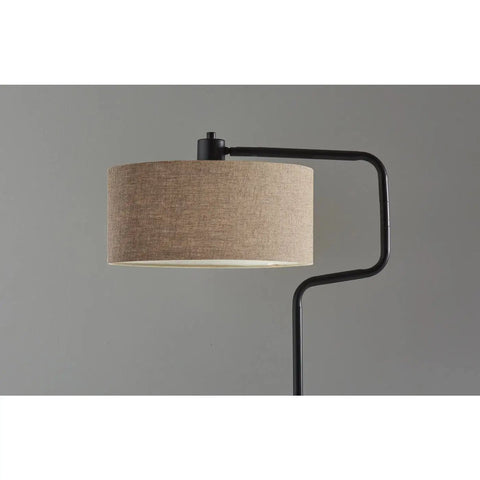 Jacob Table Lamp With Swing Arm, 24 To 25.5 Inch Tall, Antique Bronze Finish, 60W Socket, Natural Woven Drum Shade