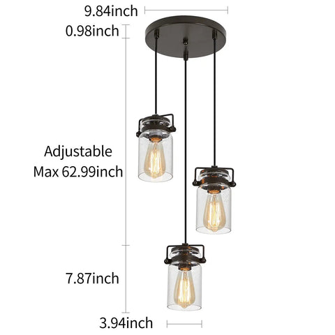 Industrial Farmhouse Kitchen Pendant Lighting Kit Over Island Three Pendant Lights Black Adjustable Ceiling Fixtures For Kitchen Island Dining Room Bedroom Living Room