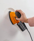 Electric Orbital Detail Sander Pumping Out 14000 OPM With Seamless Dust Collection on wall refinishing.