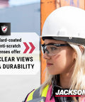 Woman wearing SG Series Safety Glasses for Men and Women, Anti Scratch Lenses in Black Frame, ANSI Z87.1 Eye Protection