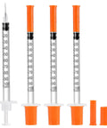 Bulk 30 Pack U100 Syringes 30 Gauge Five Sixteenth Inch 8 Millimeter 1 mL Disposable, Individually Wrapped, Pro Grade Performance, Smooth Leak-Proof Plunger, Clear Barrel, Medical Grade Single-Use Syringes, clear barrel with orange caps