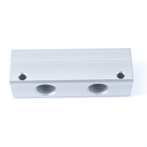 G One Quarter BSP Port 2 Way 4 Port Pneumatic Aluminum Manifold Block Splitter For Air Water Gas Oil Systems, front view