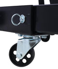 Close-up of the smooth rolling iron caster wheel on the Hella Stable 2 Ton Folding Engine Hoist Cherry Picker, ideal for heavy duty tasks.