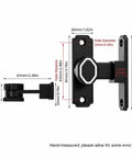 Premium Aluminum Sliding Barn Door Lock Featuring 90 Degree Flip Security Latch with black finish and measurement details.