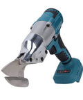 Eboxer Cordless Electric Metal Shears With Variable Speed Control And 360 Degree Rotating Head For Stainless Steel Iron And Leather Cutting Includes Led Light For Automotive Hvac Jobs And Bulk Production Tasks, close-up view of shears with metal blade.