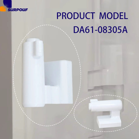 2 Pack White French Door Hinge Replacement DA61-08305A Compatible With Samsung Refrigerator Models showing close-up of hinge parts.