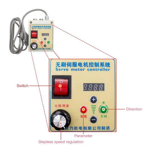 No Fluff 915X50MM Belt Grinder Machine Powered By Beast Mode 750W Brushless Motor control panel with speed regulation and direction settings.