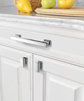 10 Pack 5 Inch Polished Chrome Cabinet Handles For Kitchen Cabinets And Drawers 128mm Dope Cabinet Pulls Hardware Built To Last Easy Install Mounting Holes For Quick Secure Fit on white cabinet