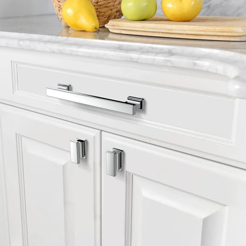 10 Pack 5 Inch Polished Chrome Cabinet Handles For Kitchen Cabinets And Drawers 128mm Dope Cabinet Pulls Hardware Built To Last Easy Install Mounting Holes For Quick Secure Fit on white cabinet