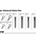 74-Piece Universal Clevis Pin Set for Mechanics and DIYers, W5359 Compatible Assortment Kit displayed with pins in various sizes