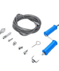 Heavy Duty Steel Drain Auger Cable With Six Removable Cutting Blades And Extended Ten Foot Reach For Knocking Out Stubborn Plugs, steel cable, flexible blades.
