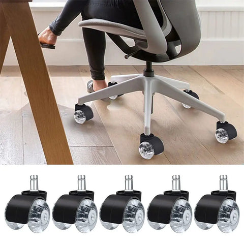 Five Piece Rock Solid Office Chair Caster Wheels With Universal Replacement Furniture Casters Boasting Silent Roll Pu Tread for desk chair glide.