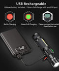 Rechargeable Magnetic LED Flashlight With COB Sidelight 1200 Lumen Waterproof Zoomable Beam Four Modes USB Rechargeable Battery Included Ideal For Camping And Emergencies charging via USB power bank with battery indicators