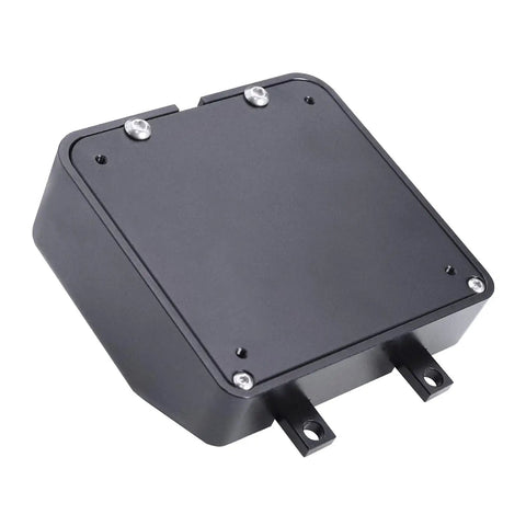 Beefy Aluminum Alloy Simulated Cell Receiver Box For 1/10 RC Crawler Cars, CNC black aluminum housing, top view, screws visible