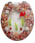 Universal Slow Close Toilet Seat Cover With Thickened Resin Construction And Waterproof Printed design featuring seashells and starfish