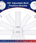 Flag Pole Holder Outdoor Mount For House Flag Poles Built Tough Aluminum Alloy Bracket Rust Free Adjustable Multi Position 1 Inch White Weatherproof Exterior Flag Pole Bracket showing adjustable angles.