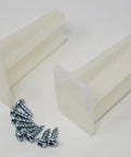Pack Of Two White Drawer Slide Rear Socket Brackets Euro Cabinet Replacement Hardware With Slick Adjustability Heavy Duty Mounts For Right And Left Sides No Sweat Installation, includes screws.