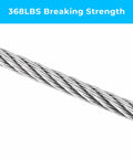 One Sixteenth Inch Stainless Steel Wire Cable 100 Feet Marine Grade Aircraft Cable Wire Rope 7x7 Strand Core With Aluminum Sleeves And Thimbles Tough As Nails For Marine Rigging And Outdoor Projects showing 368 lbs breaking strength detail