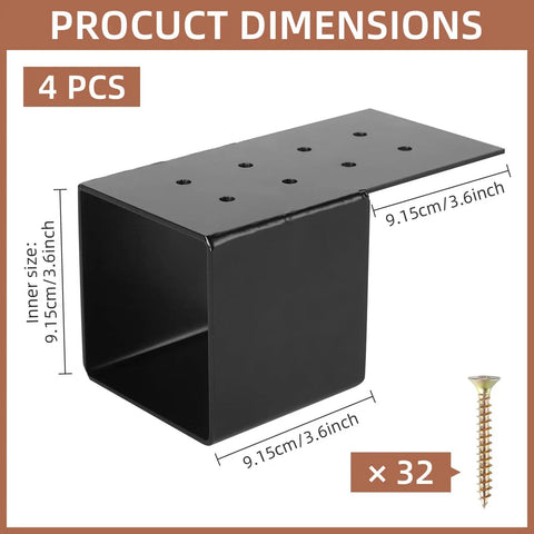 4 Pack Pergola Joist Brackets for 4x4 Wood Posts, Built to Last Heavy Duty Post Connector Braces for Outdoor Decks and Patio Structures, Post Top Rafter Brackets, Rust Resistant Steel