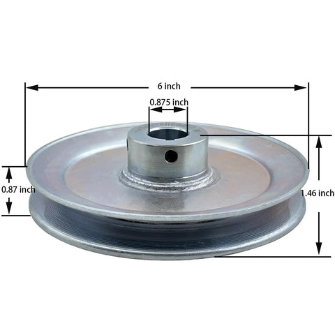 Single Groove V Belt Pulley Seven Eighths Inch Bore Six Inch OD Carbon Steel Zinc Plated With Standard Keyseats For A B 5L 4L V Belts Motor Pulley Wrench Included Durable 1020 Steel Construction